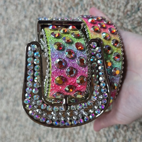 Rainbow Sparkly Glitter Western Rhinestone Belt New Large 50" Men Women - Picture 1 of 6